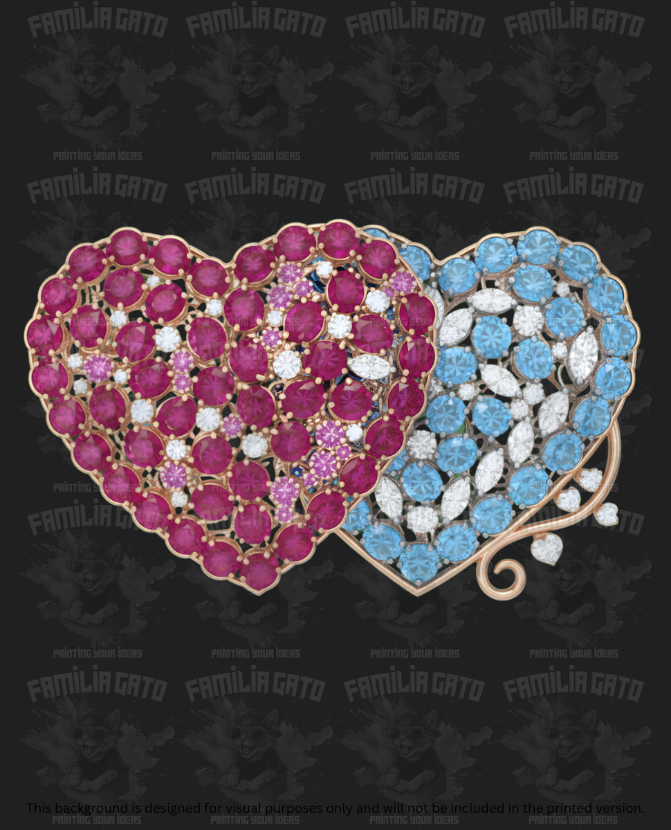 Valentine's Day - Rhinestone Interlocking Hearts Pink and Light Blue DTF Transfer
