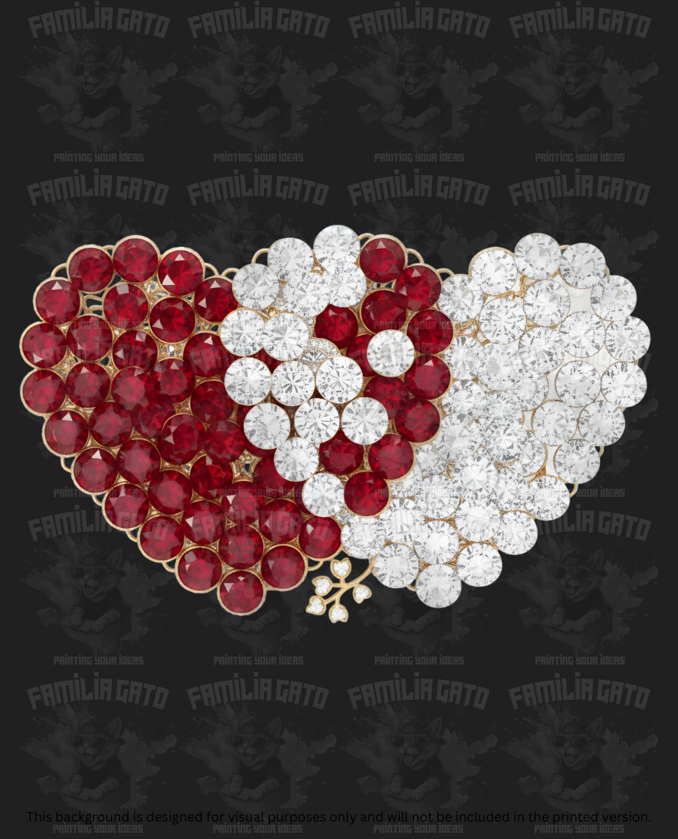 Valentine's Day - Rhinestone Interlocking Hearts Red and White DTF Transfer
