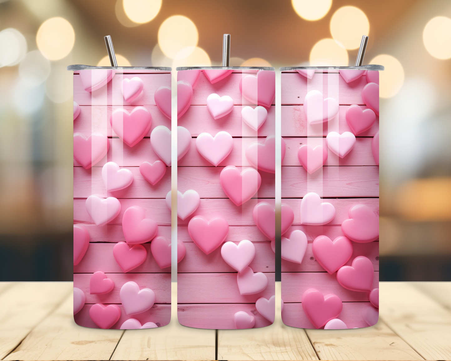 Valentine's Day - Pink 3D Effect Designs #1 - 20 Oz Stainless Steel Tumbler