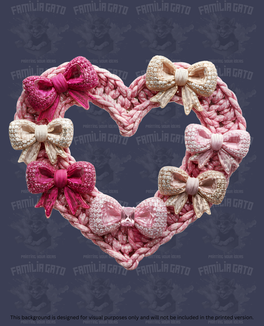 Valentine's Day - Rhinestone Light Pink Heart Wreath with Bows DTF Transfer