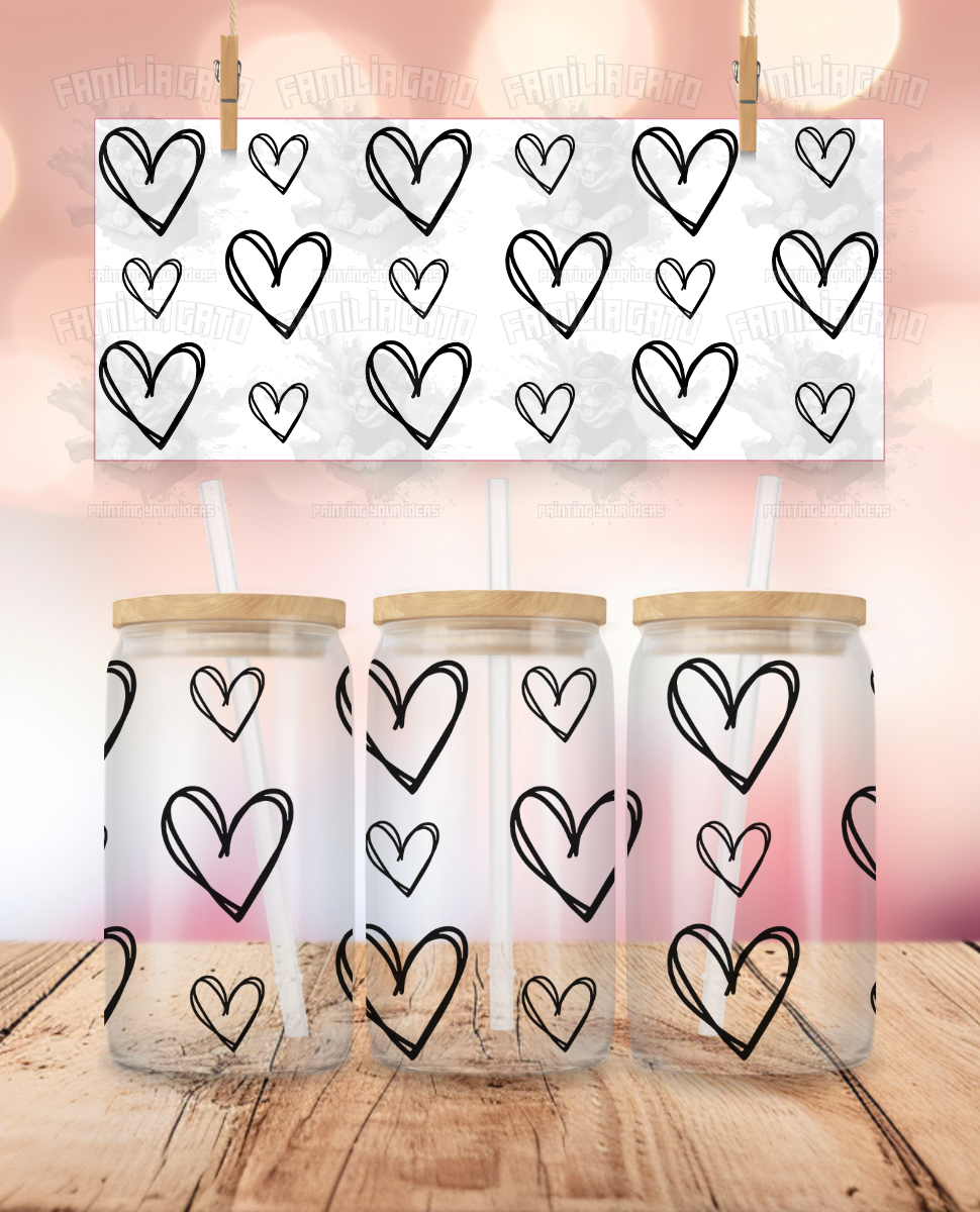 Valentine's Day - Black Doodle Hearts UVDTF Wrap