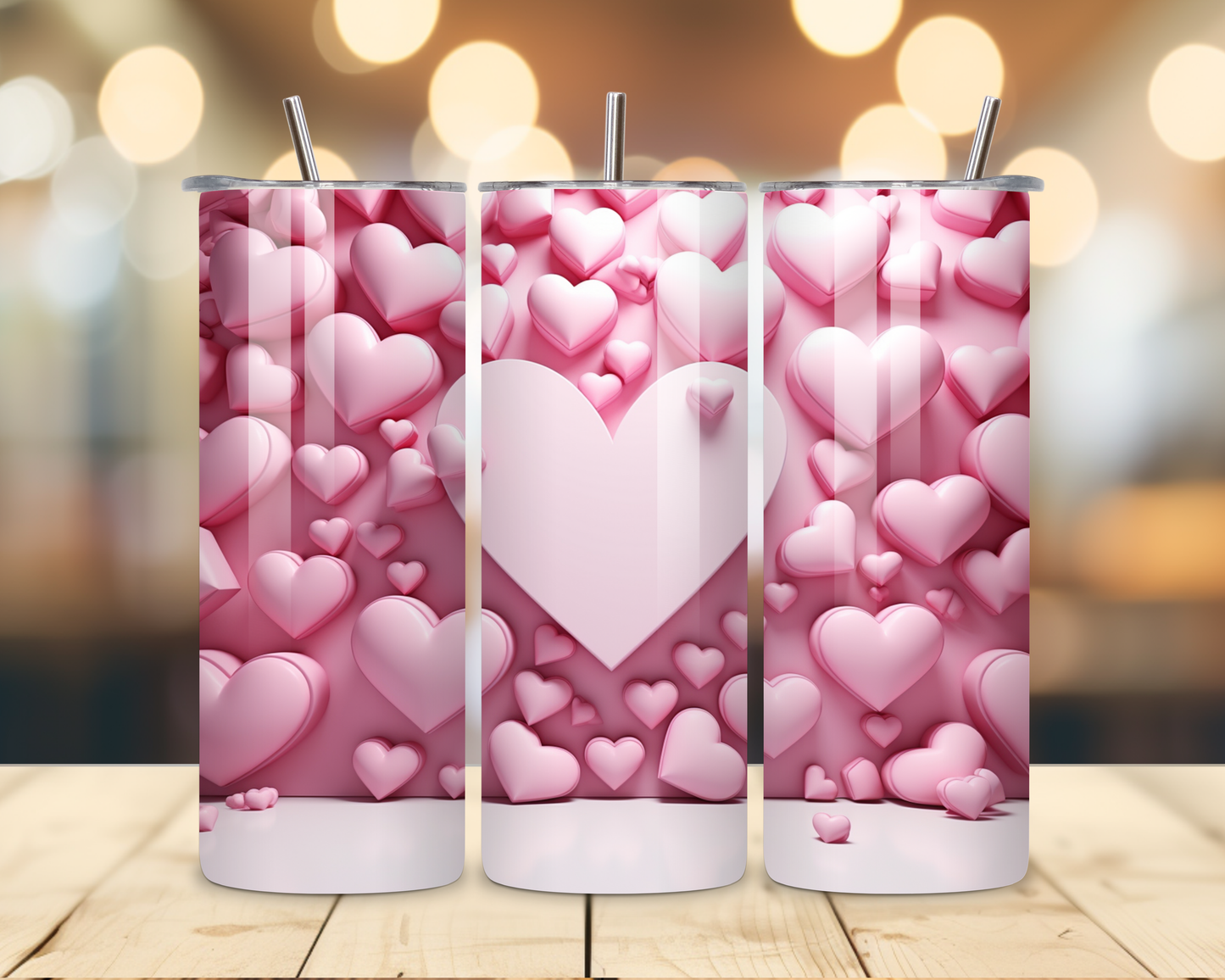 Valentine's Day - Pink 3D Effect Designs #2 - 20 Oz Stainless Steel Tumbler