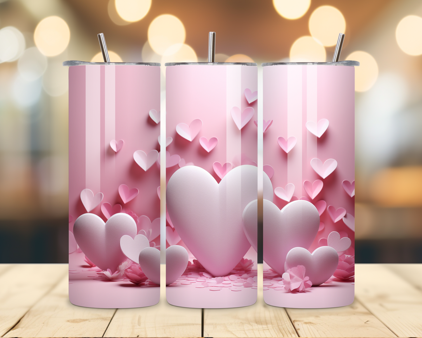Valentine's Day - Pink 3D Effect Designs #2 - 20 Oz Stainless Steel Tumbler
