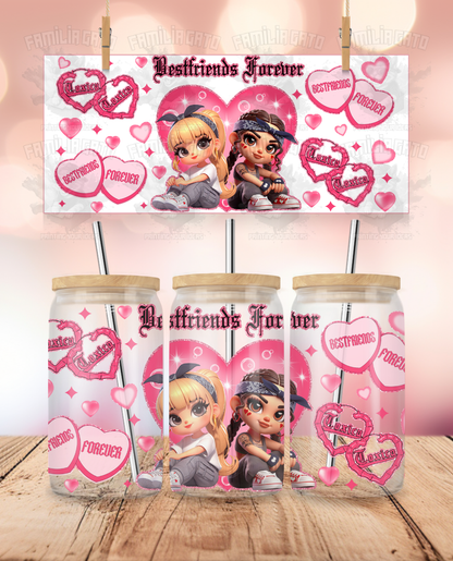 Valentine's Day - Cholas Love - Bestfriends Forever UVDTF Sticker Wrap For 16 oz Libbey Glass Cup