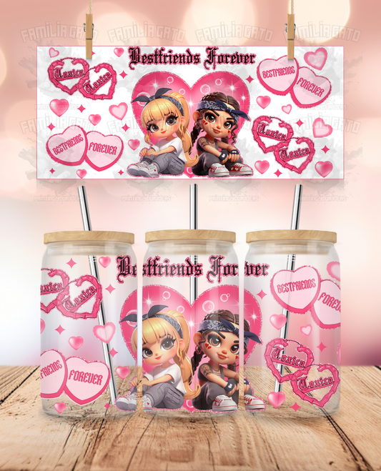 Valentine's Day - Cholas Love - Bestfriends Forever UVDTF Sticker Wrap For 16 oz Libbey Glass Cup