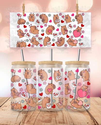 Valentine's Day - Lovely Capibaras UVDTF Sticker Wrap For 16 oz Libbey Glass Cup