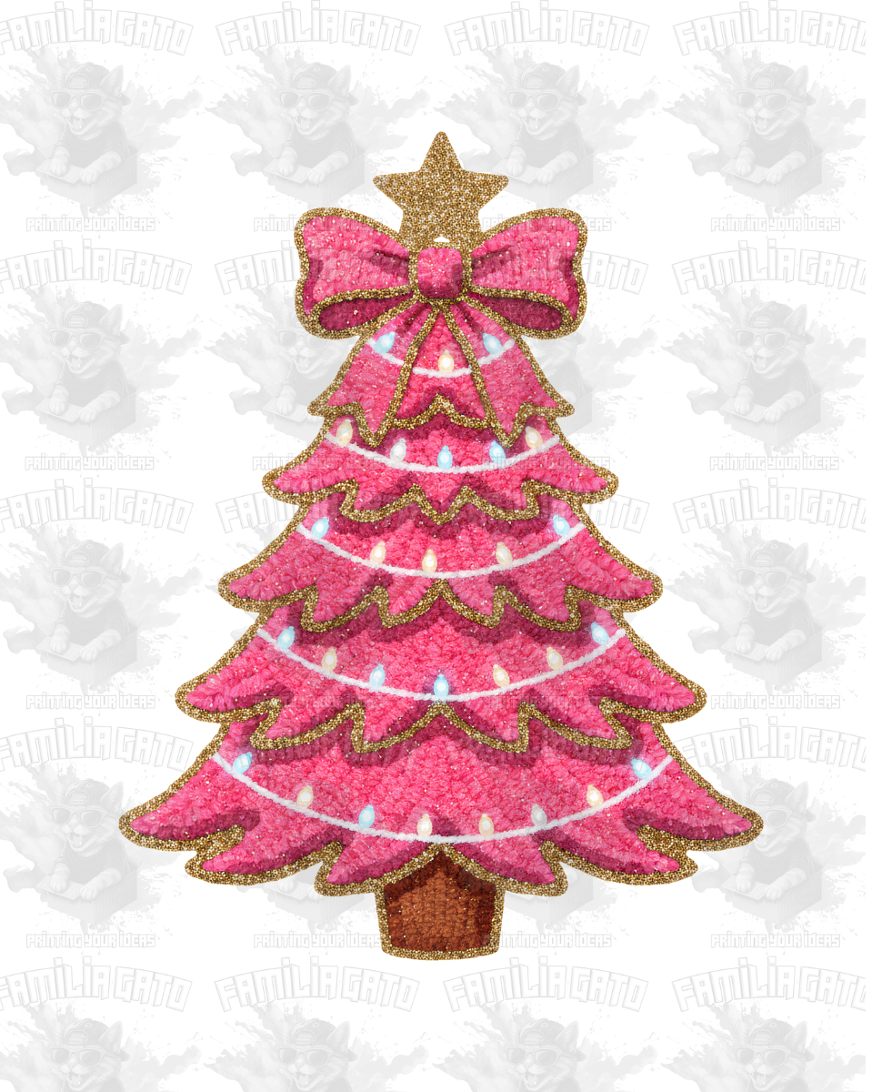 Faux Yarn Pink Christmas Tree DTF Transfer