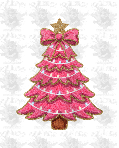 Faux Yarn Pink Christmas Tree DTF Transfer