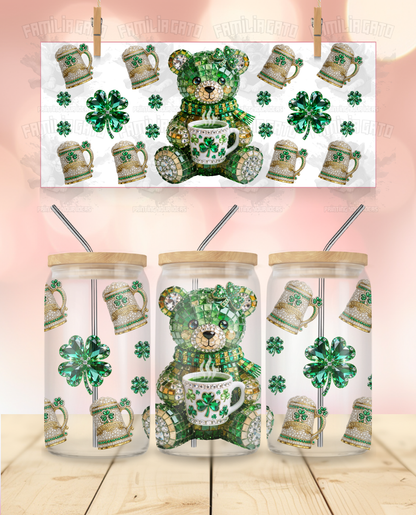 St. Patrick's Day Rhinestone Effect 16 Oz Libbey Glass Can