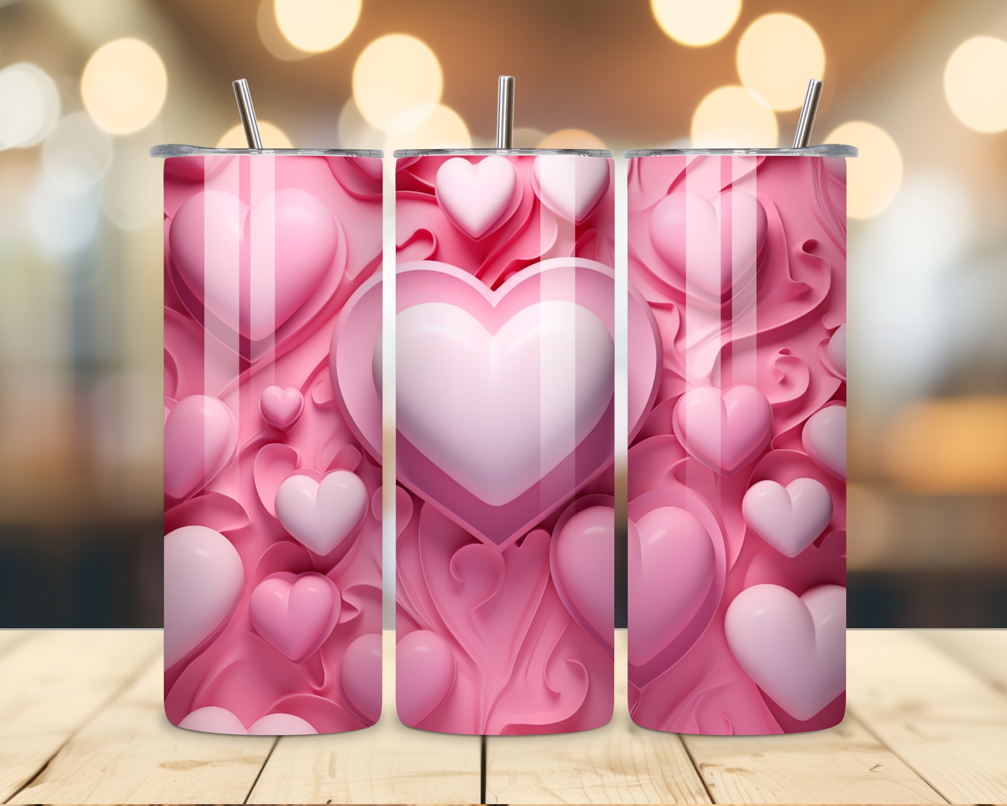 Valentine's Day - Pink 3D Effect Designs #2 - 20 Oz Stainless Steel Tumbler