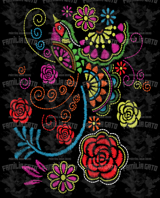 Colorful Bird Embroidery Effect DTF Transfer