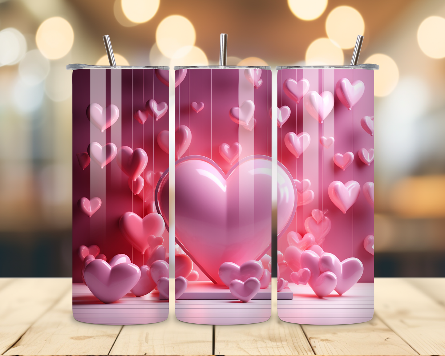 Valentine's Day - Pink 3D Effect Designs #2 - 20 Oz Stainless Steel Tumbler