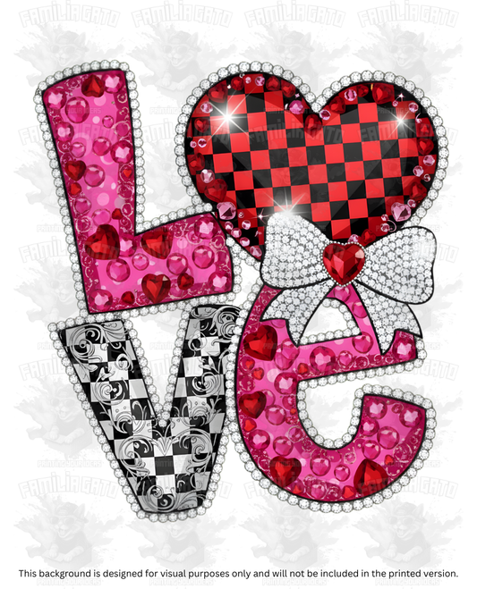 Valentine's Day - Rhinestone Love Checkered DTF Transfer