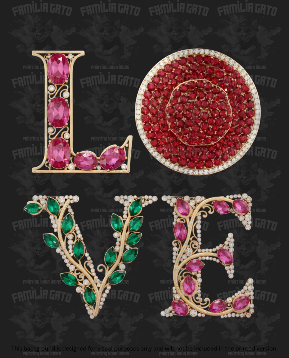 Valentine's Day - Rhinestone Love with Floral Vines DTF Transfer