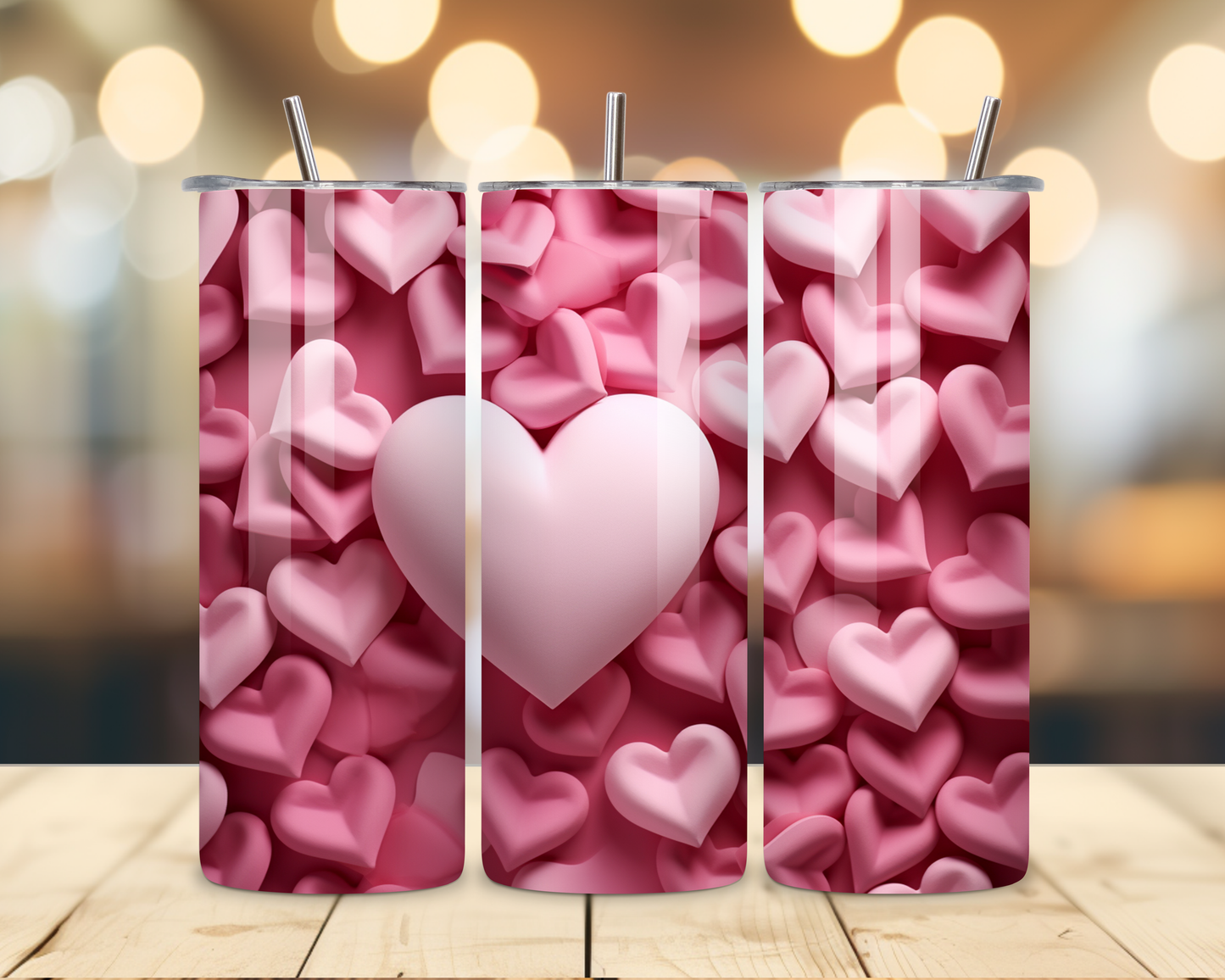 Valentine's Day - Pink 3D Effect Designs #2 - 20 Oz Stainless Steel Tumbler