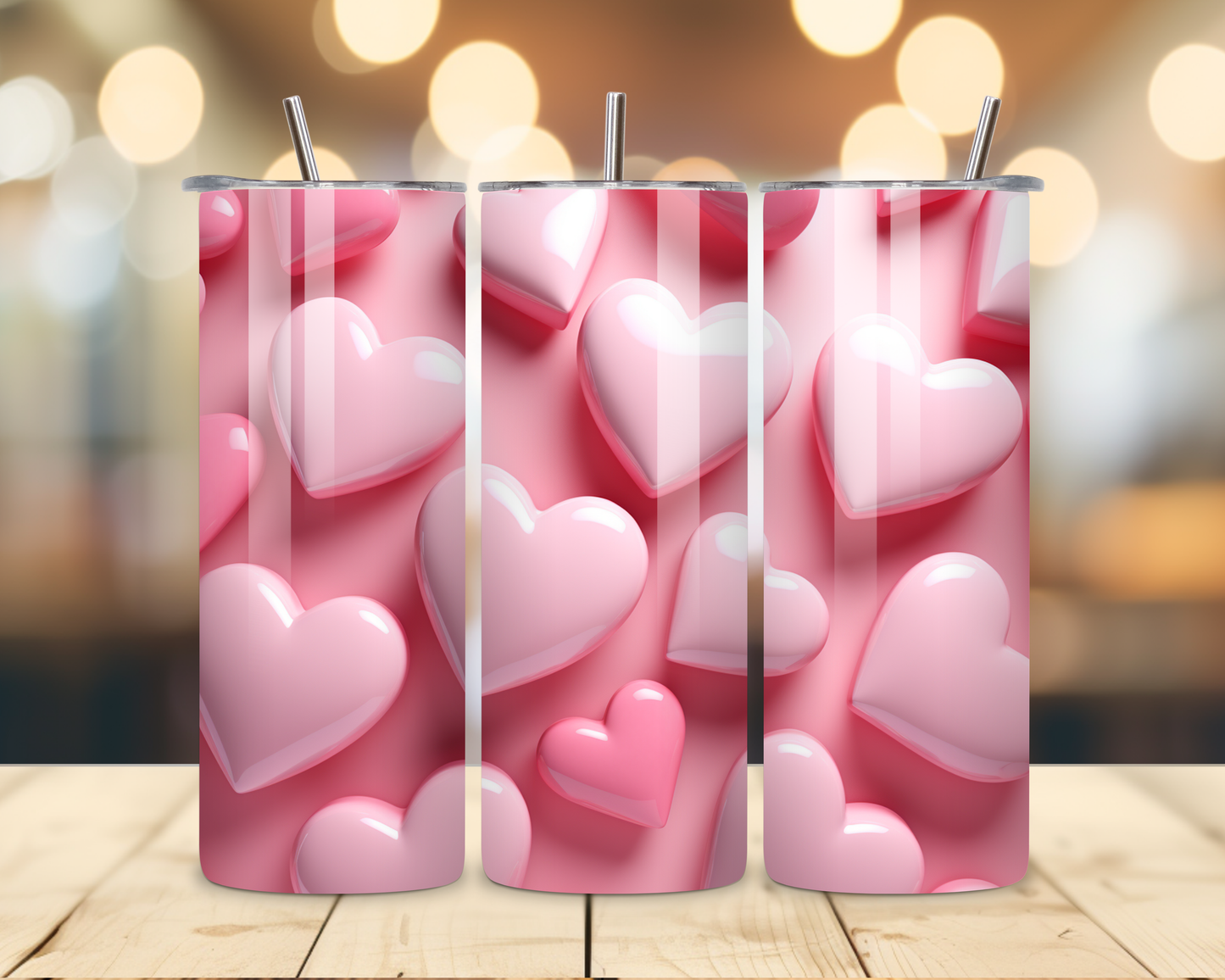 Valentine's Day - Pink 3D Effect Designs #3 - 20 Oz Stainless Steel Tumbler