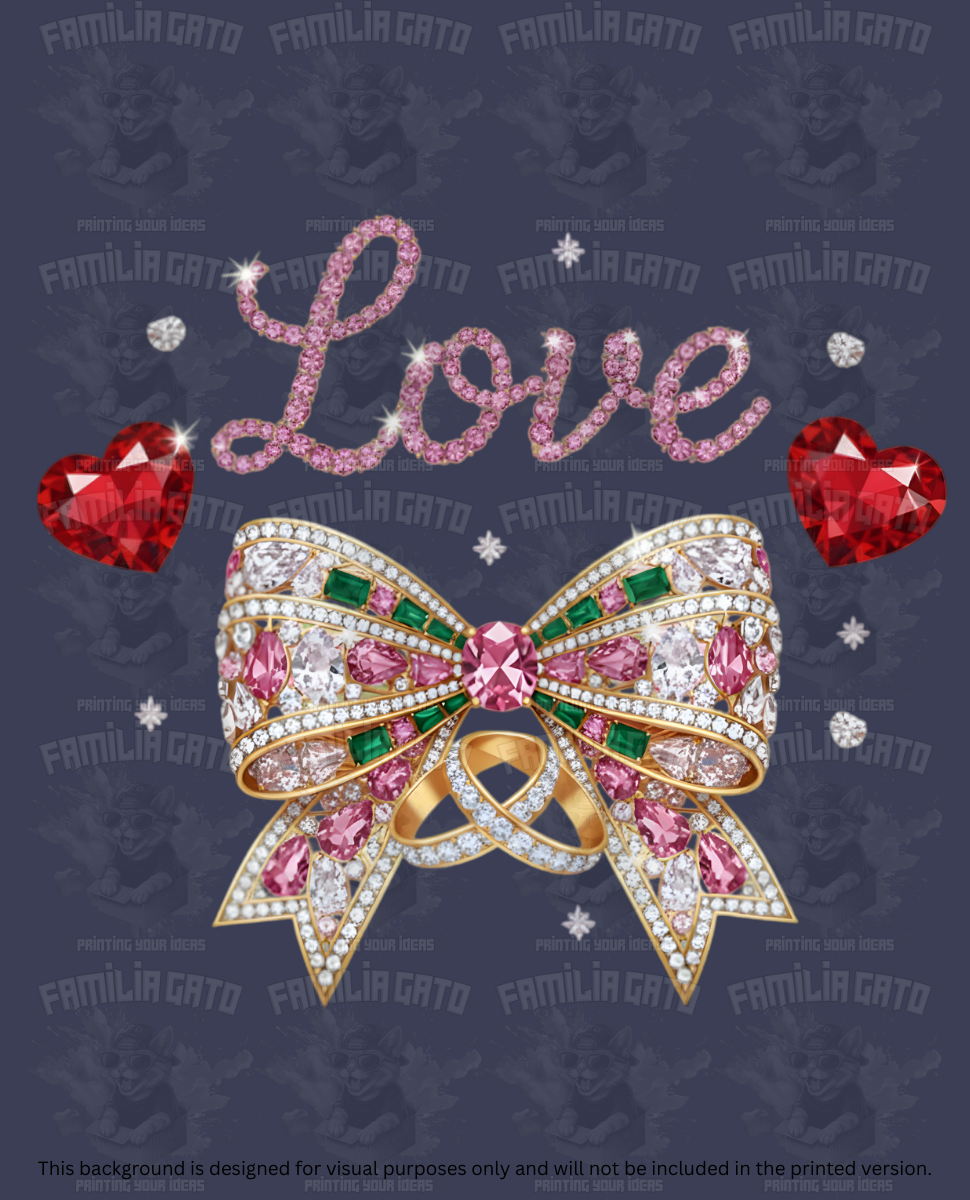 Valentine's Day - Rhinestone Love, Rings & Fancy Bow DTF Transfer