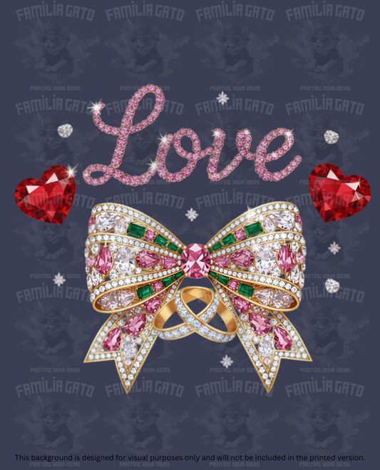 Valentine's Day - Rhinestone Love, Rings & Fancy Bow DTF Transfer