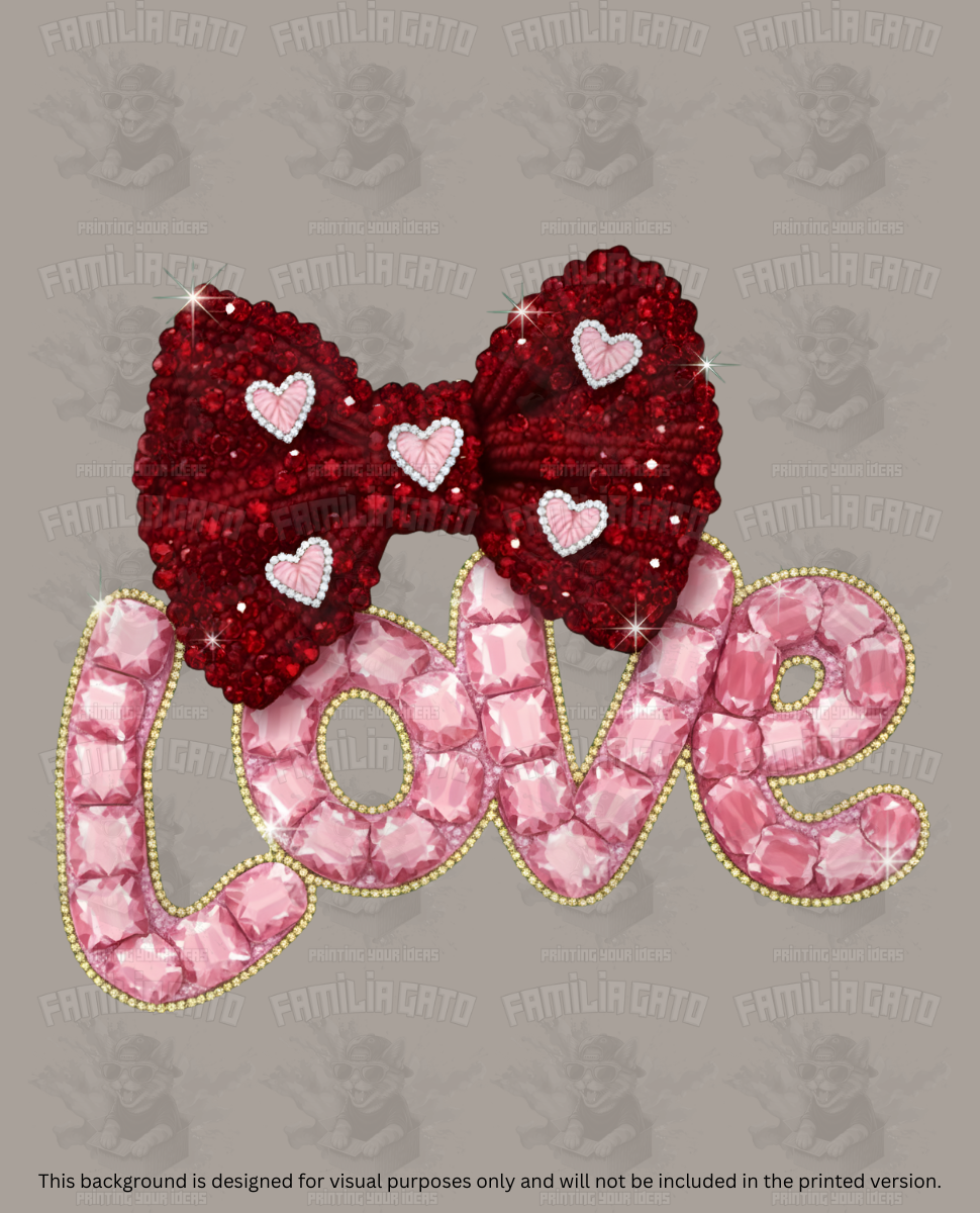 Valentine's Day - Rhinestone Love with Red Bow DTF Transfer