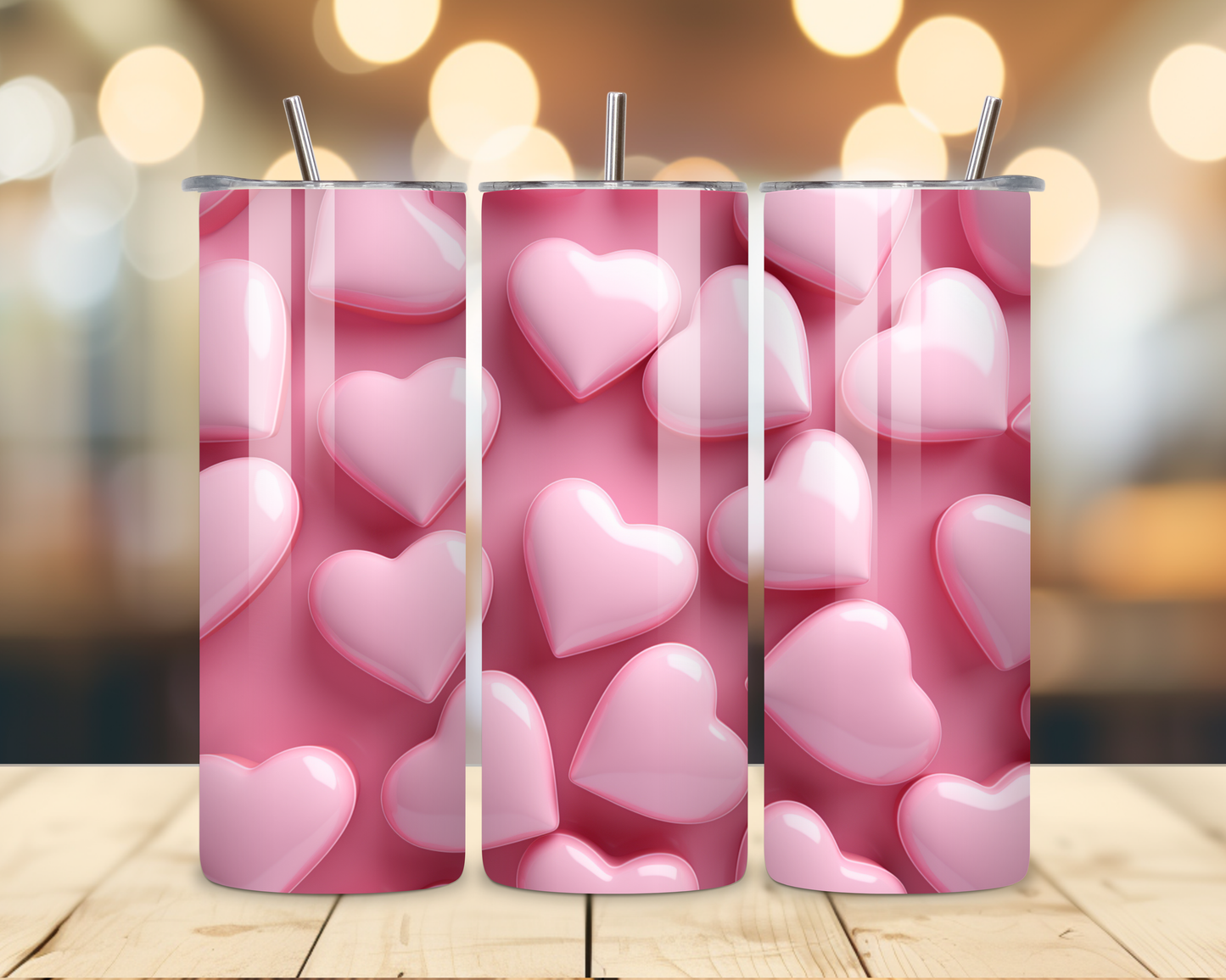 Valentine's Day - Pink 3D Effect Designs #3 - 20 Oz Stainless Steel Tumbler