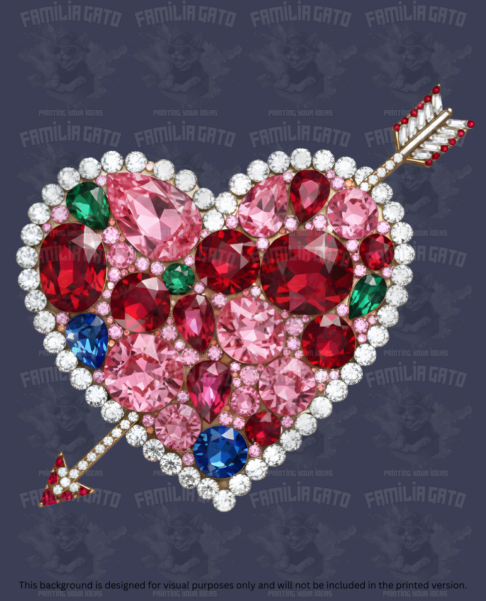 Valentine's Day - Rhinestone Multi-Color Heart with Arrow DTF Transfer