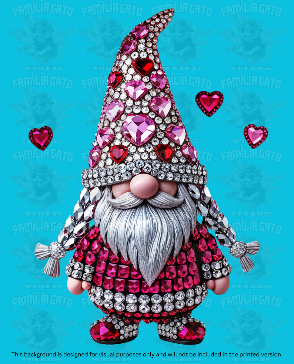 Valentine's Day - Rhinestone Pink Gnome DTF Transfer