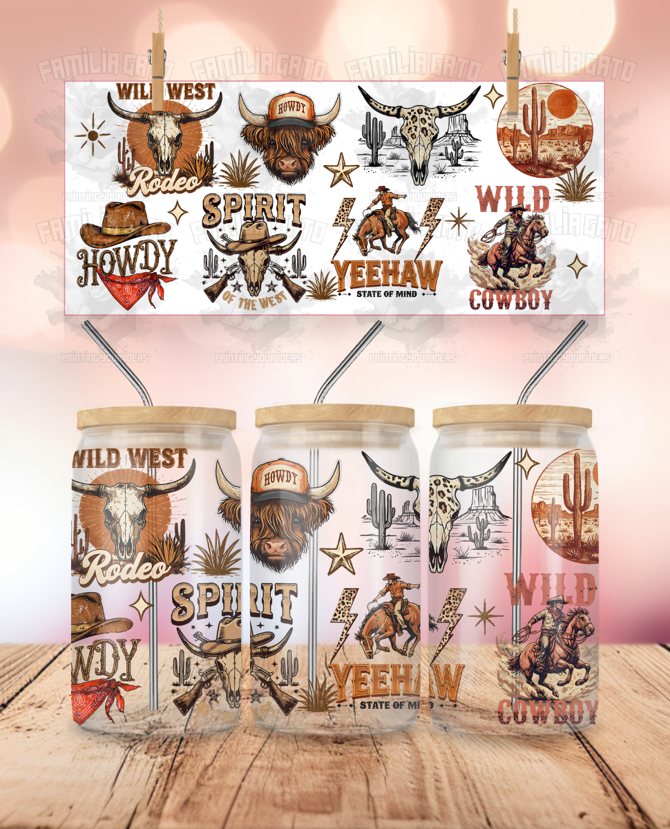 Western - Cowboy Spirit UVDTF Sticker Wrap For 16 oz Libbey Glass Cup