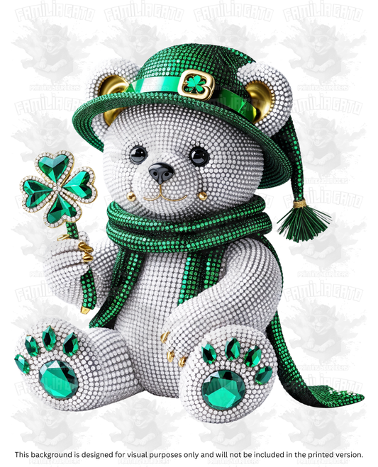 St. Patrick's Day - Rhinestone Teddy Bear #1 DTF Transfer