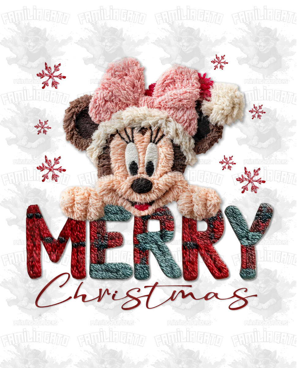 Faux Crochet Merry Christmas Mouse2 DTF Transfer