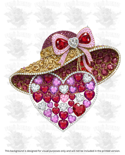 Valentine's Day - Rhinestone Beige Hat with Bow on Heart DTF Transfer