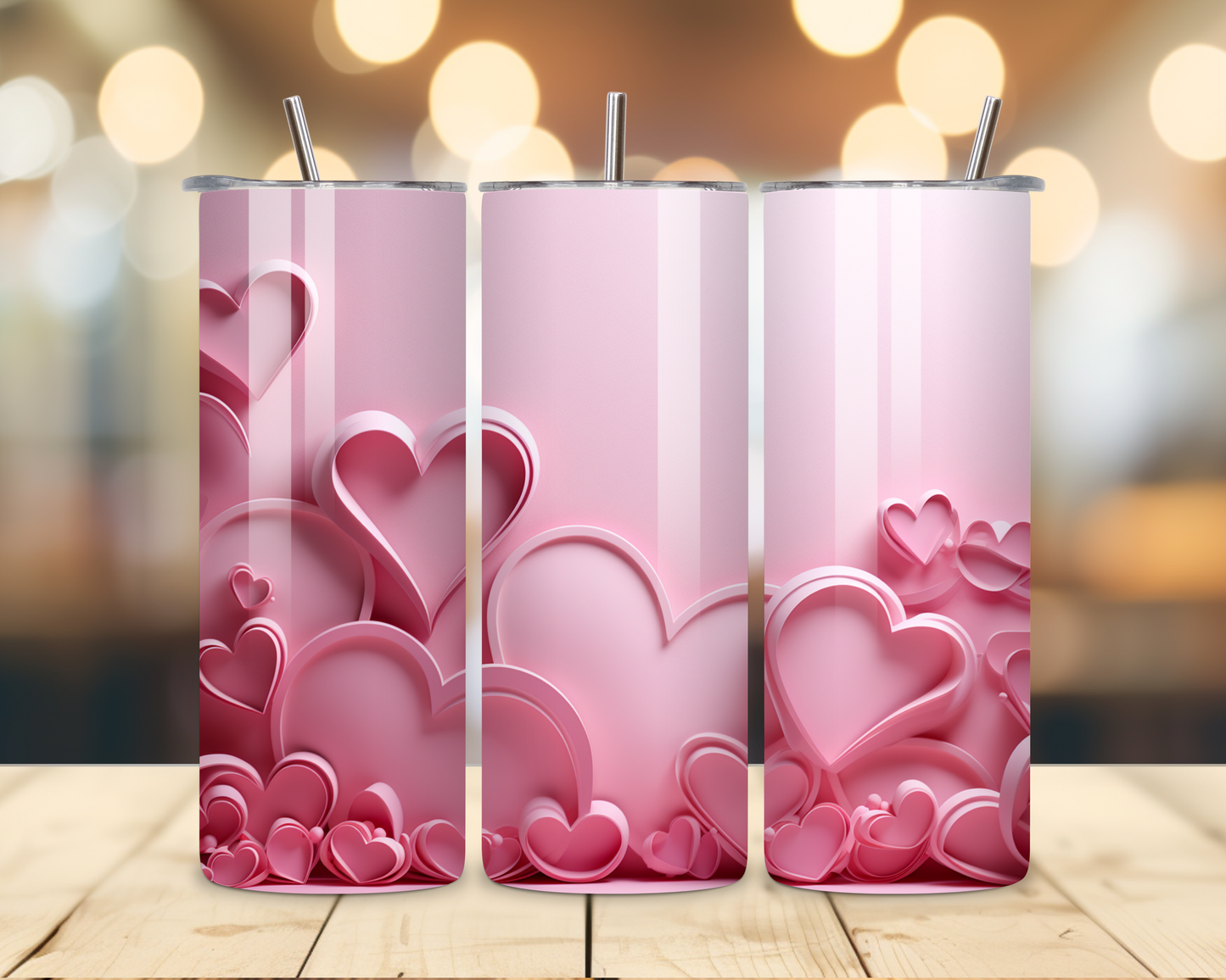 Valentine's Day - Pink 3D Effect Designs #3 - 20 Oz Stainless Steel Tumbler