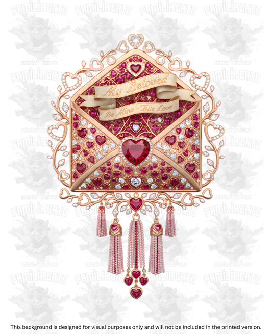Valentine's Day - Rhinestone Love Envelope with Tassels DTF Transfer
