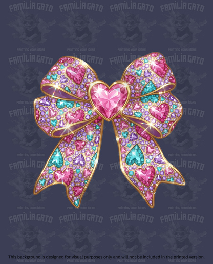 Valentine's Day - Rhinestone Pink Bow & Turquoise Hearts DTF Transfer