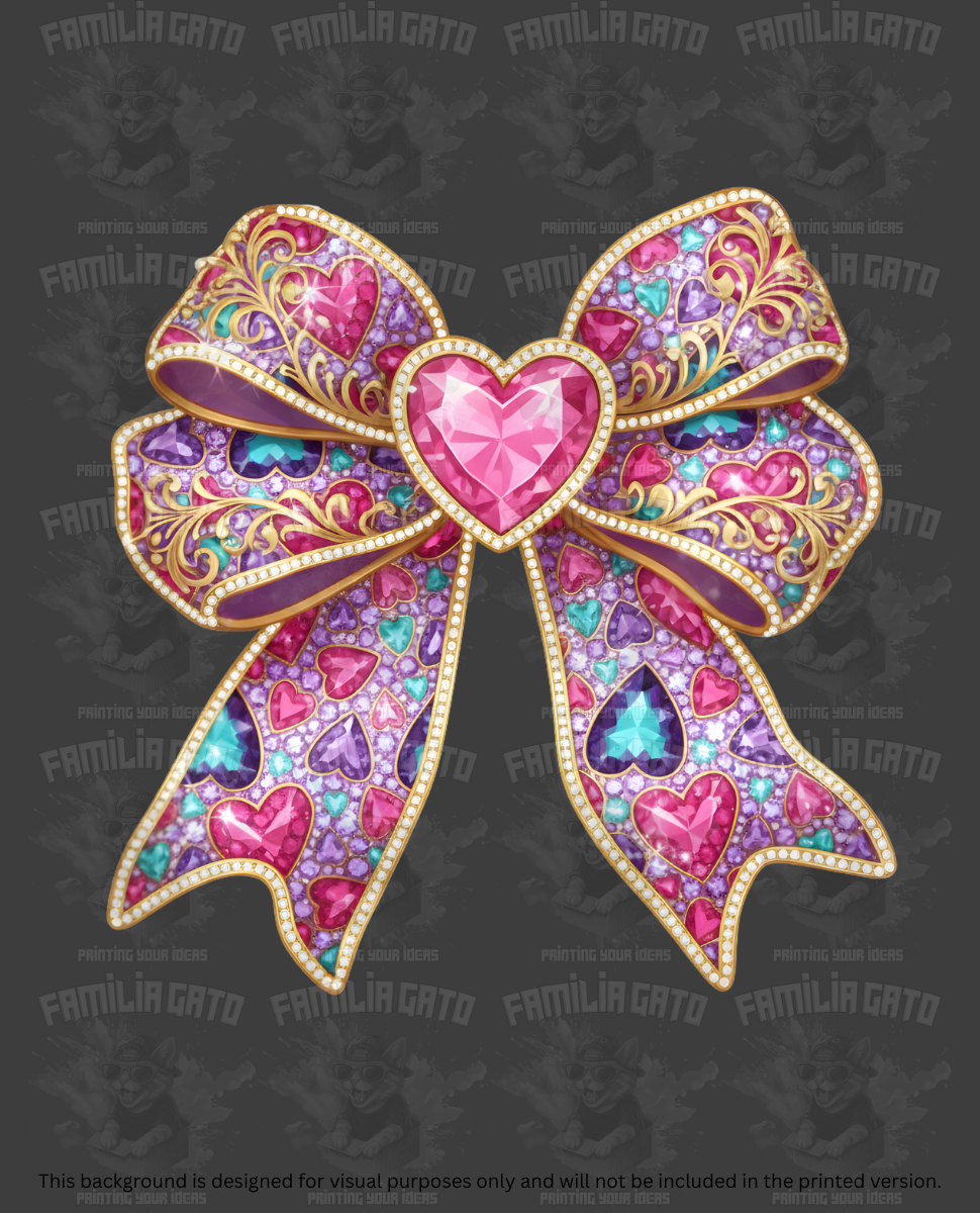 Valentine's Day - Rhinestone Pink Bow & Blue Hearts DTF Transfer