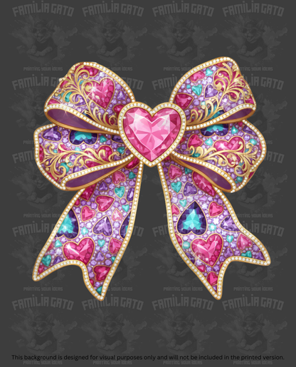Valentine's Day - Rhinestone Pink Bow & Blue Hearts DTF Transfer