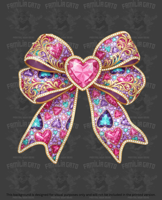Valentine's Day - Rhinestone Pink Bow & Blue Hearts DTF Transfer
