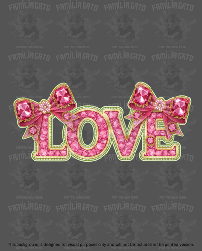 Valentine's Day - Rhinestone Love in Pink and Gold with Bows #1 DTF Transfer