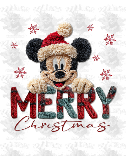 Faux Crochet Merry Christmas Mouse1 DTF Transfer