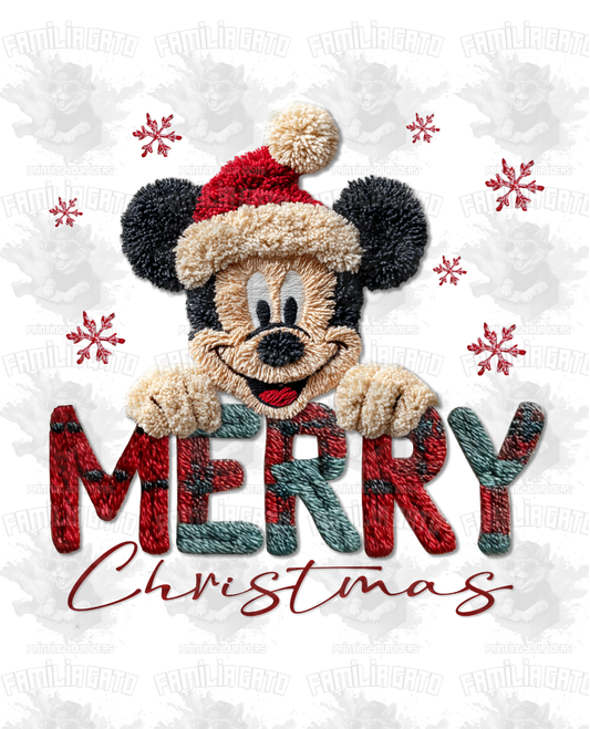 Faux Crochet Merry Christmas Mouse1 DTF Transfer