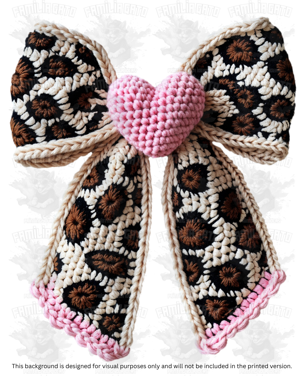Valentine's Day - Faux Yarn Bow with Cheetah Pattern #1 DTF Transfer