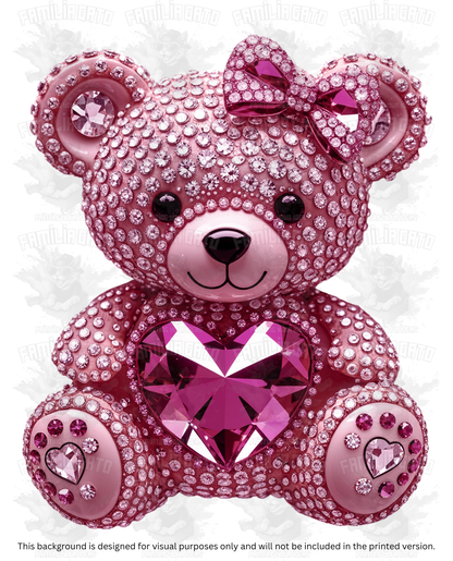 Valentine's Day - Rhinestone Pink Teddy Bear with Pink Heart DTF Transfer