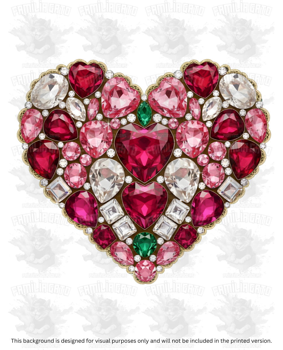 Valentine's Day - Rhinestone Pink & Silver Heart DTF Transfer