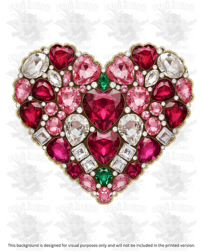 Valentine's Day - Rhinestone Pink & Silver Heart DTF Transfer