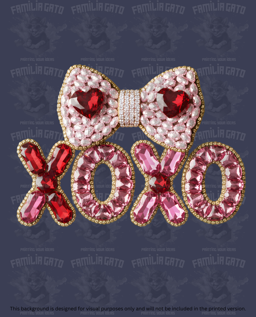 Valentine's Day - Rhinestone Pink and Red XoXo with Pink Bow DTF Transfer
