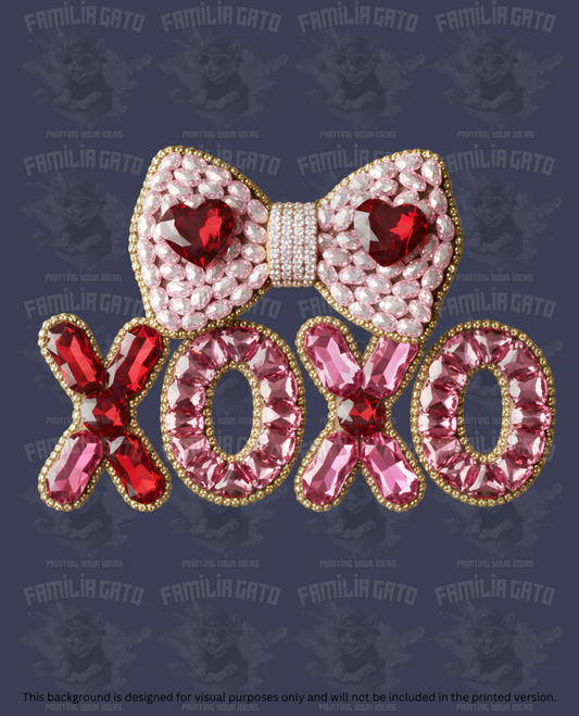 Valentine's Day - Rhinestone Pink and Red XoXo with Pink Bow DTF Transfer
