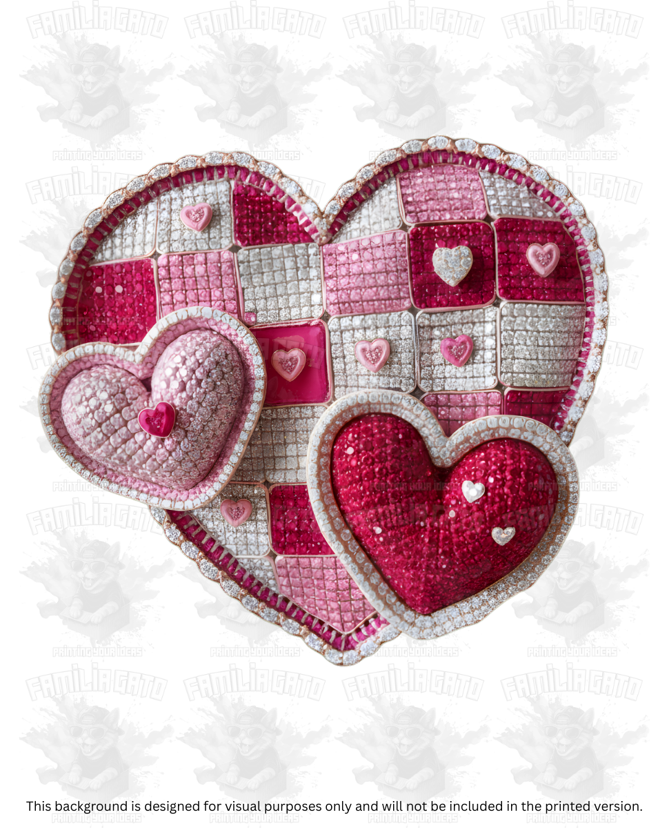 Valentine's Day - Rhinestone Faux Yarn Checkered Hearts #1 DTF Transfer