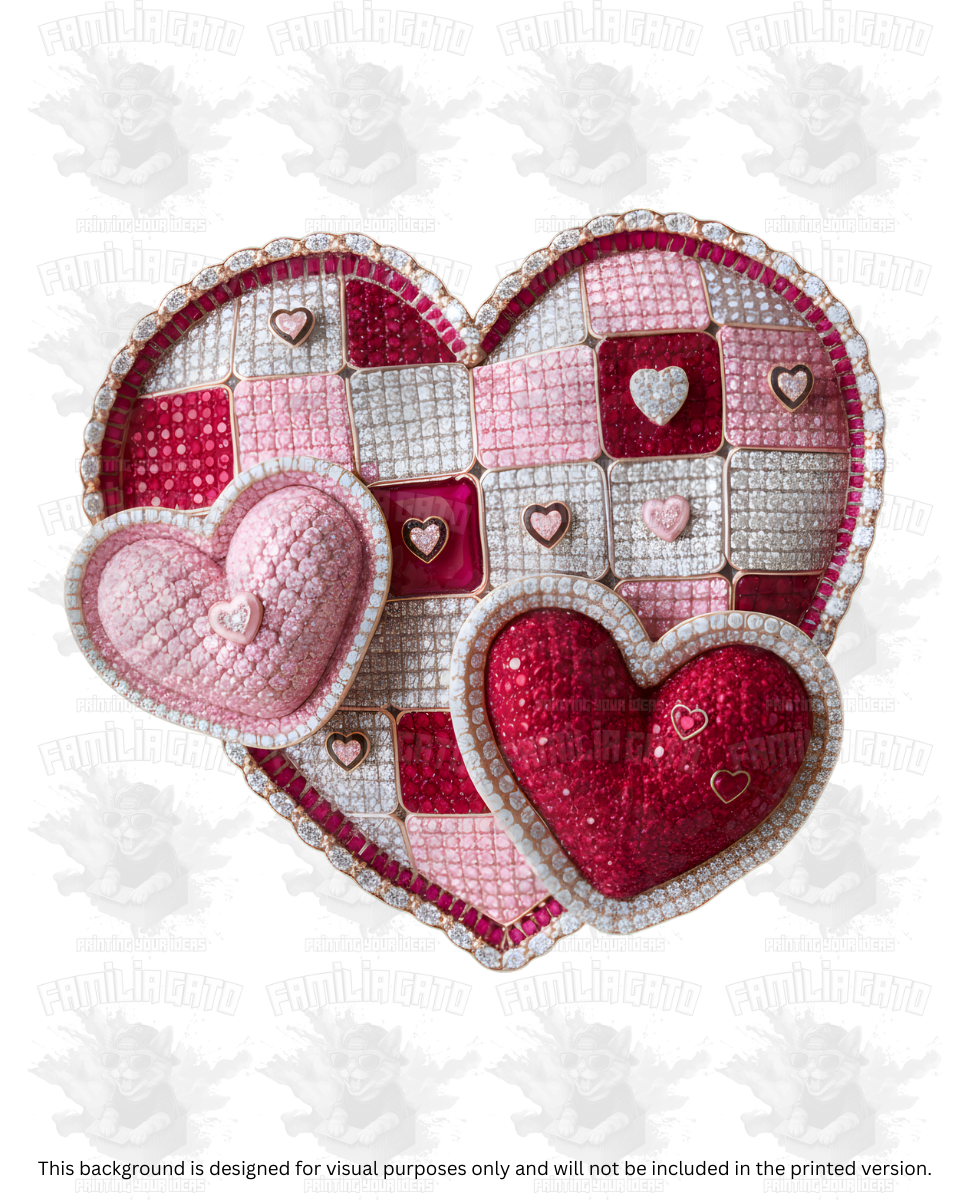 Valentine's Day - Rhinestone Faux Yarn Checkered Hearts #2 DTF Transfer