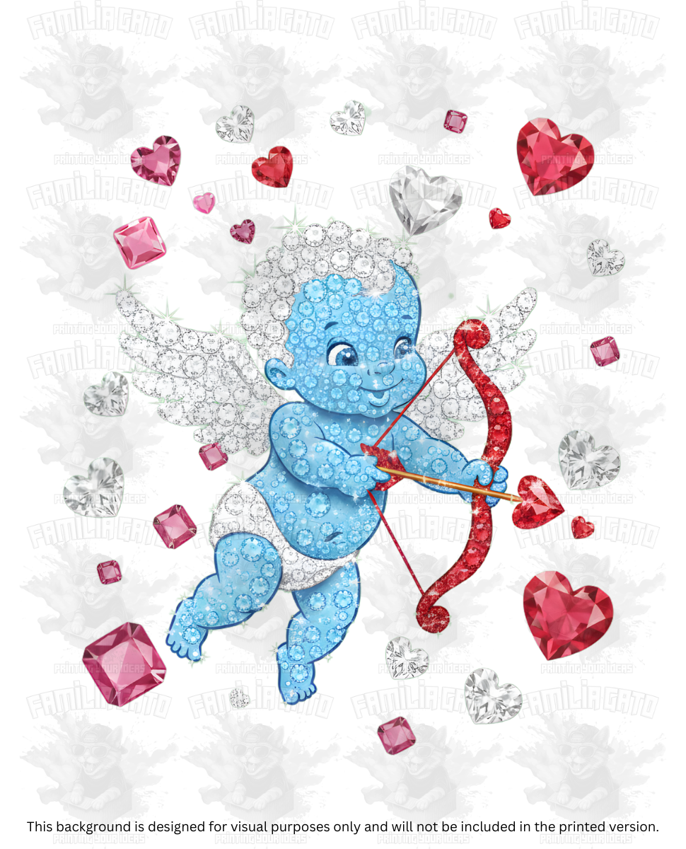 Valentine's Day - Rhinestone Blue Cupid DTF Transfer