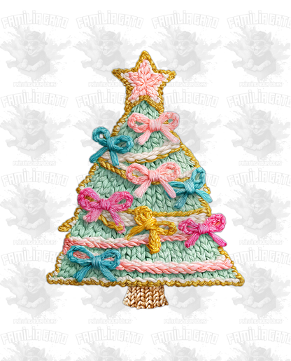Faux Crochet Christmas Tree with Bows DTF Transfer