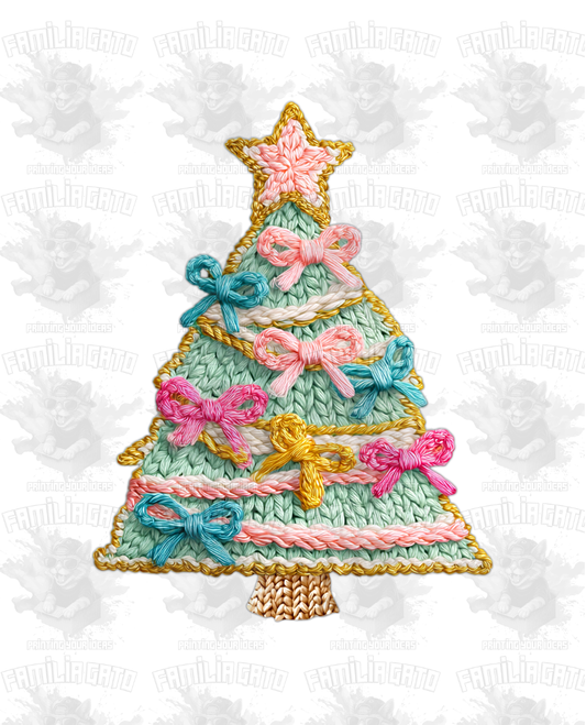 Faux Crochet Christmas Tree with Bows DTF Transfer